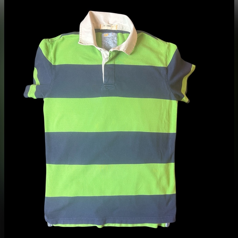 GAP Men’s Size Sm Rugby Polo Green & Navy Striped Shirt Blokecore Preppy Money